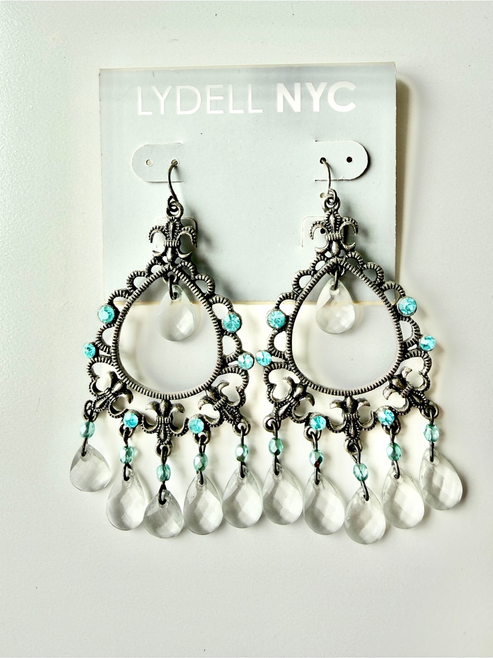 Y2K Lydell NYC Blue Rhinestone Chandelier Dangle Earrings NOS